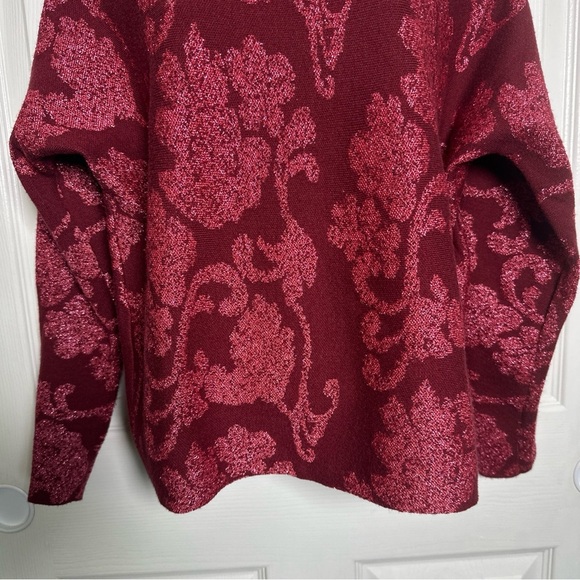 Sioni Womens Small Sweater Mock Red Metallic Sparkle Pullover Festive Holiday - Picture 4 of 9